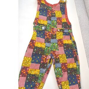 Vintage style quilted patchwork overalls by Kmart retro 1970s print snap closure